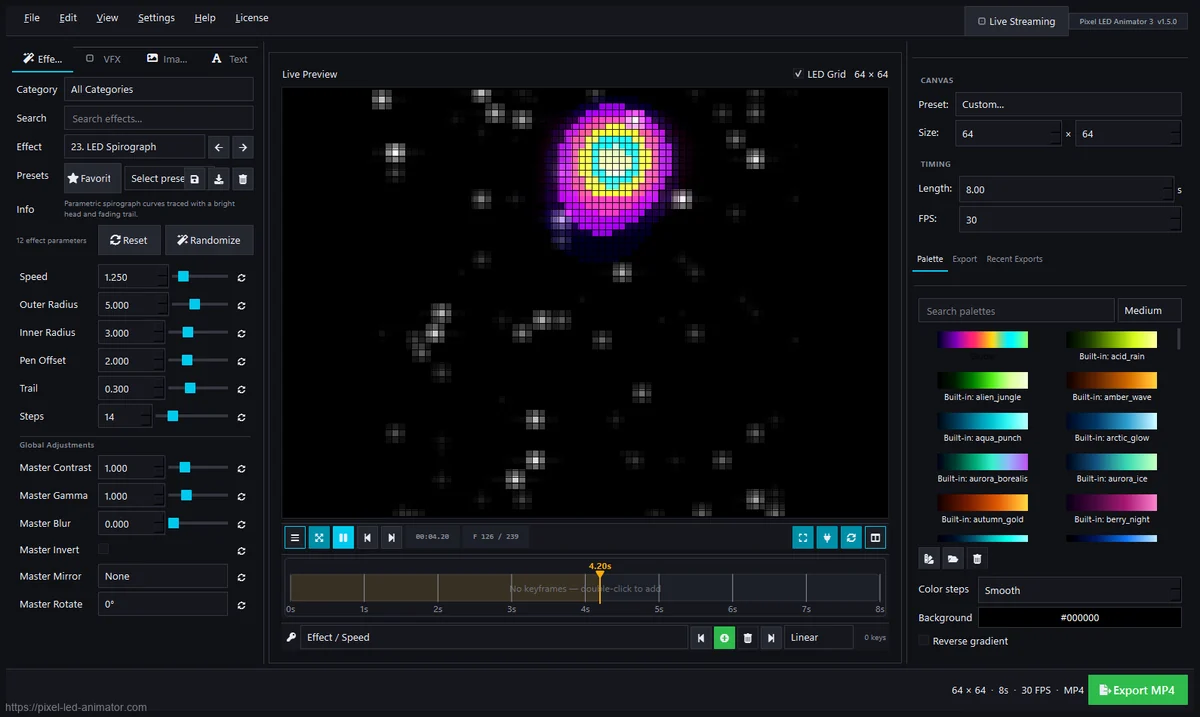 3D cube effect exported from Pixel LED Animator 3 playing on a pixel matrix