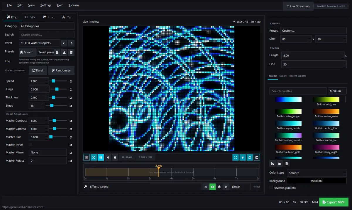 Ocean Voronoi ambient effect on a pixel LED matrix