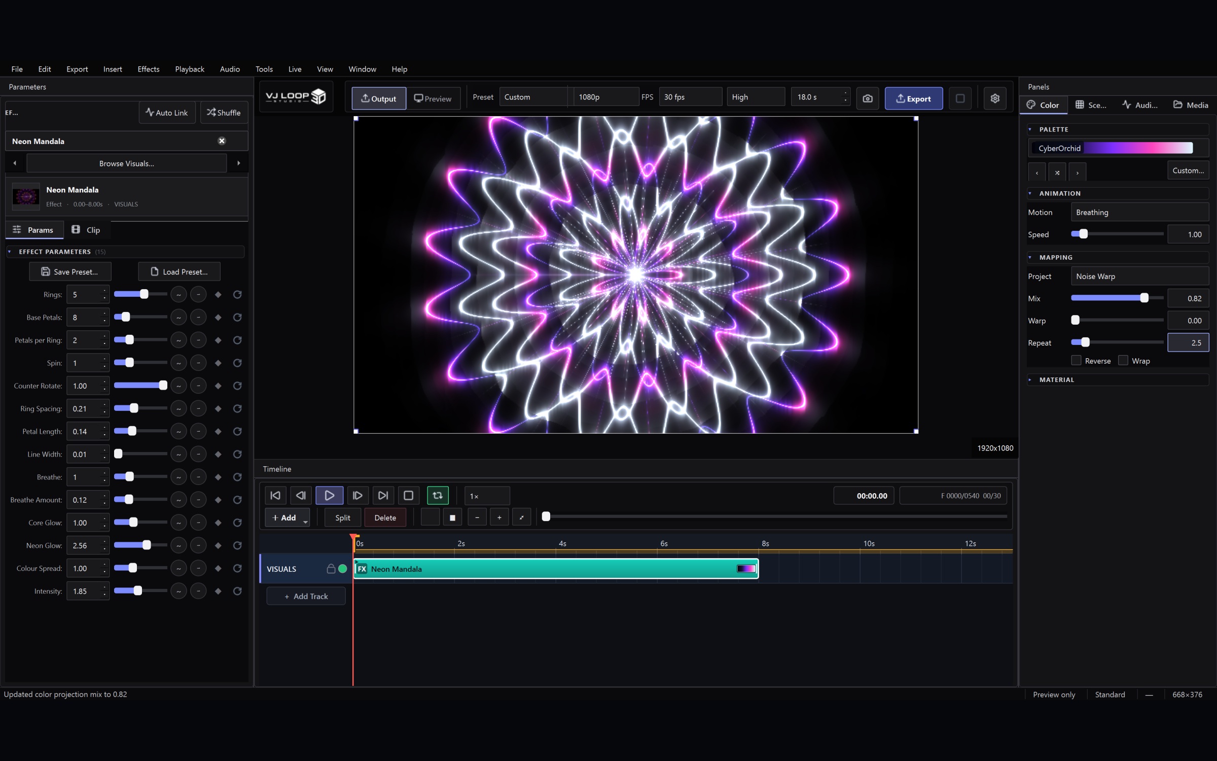 VJ Loop Studio 3D color mapping - shape the look with palettes and gradients