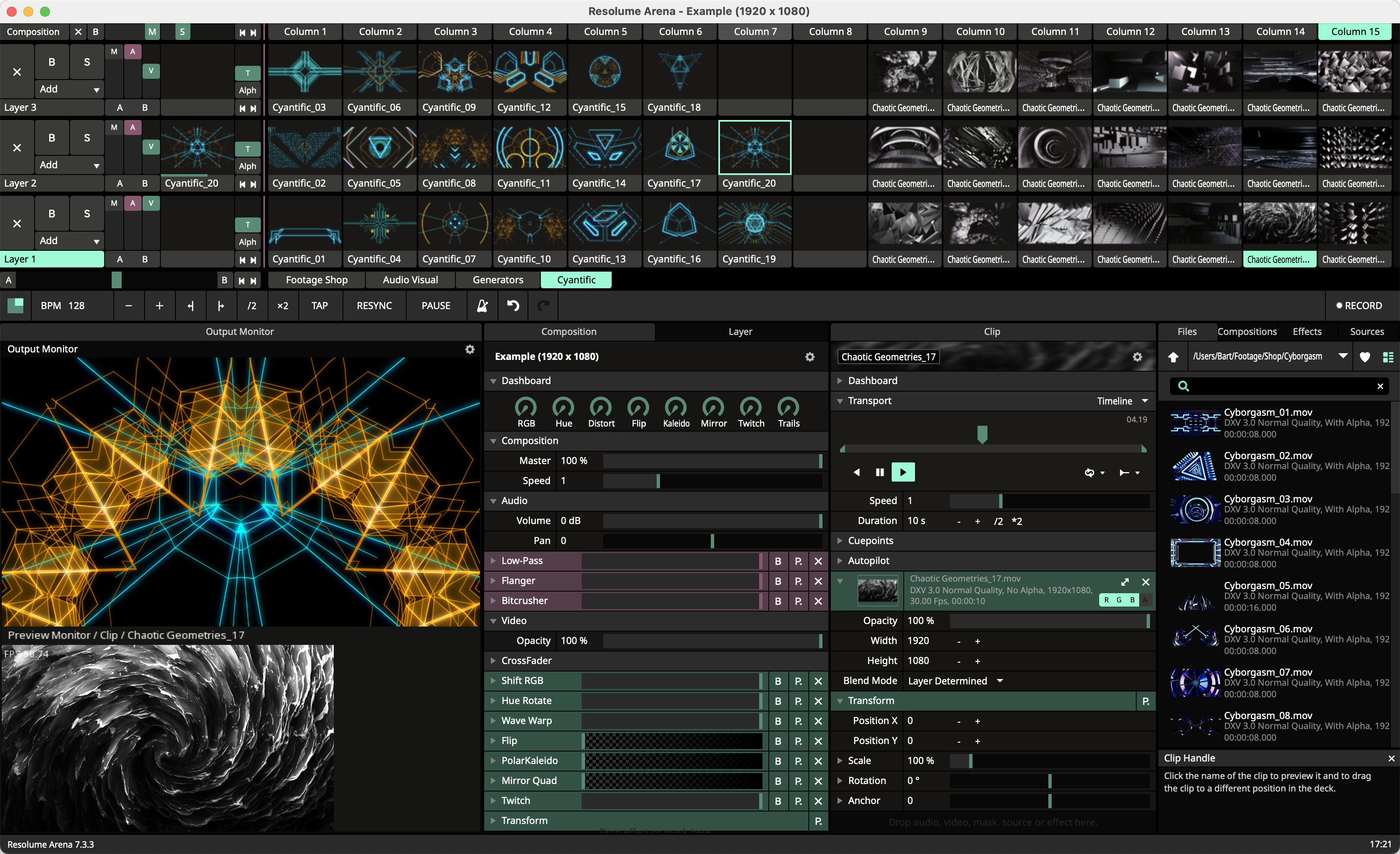 Resolume Arena VJ interface screenshot
